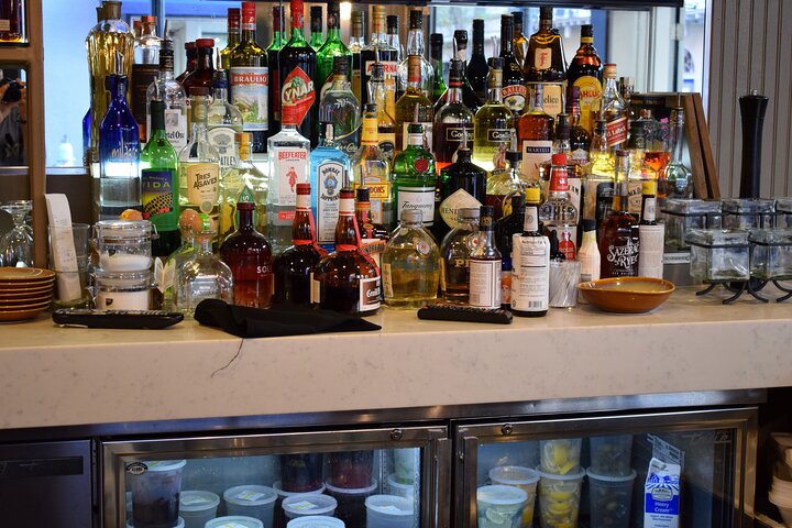a bottle of items on a shelf