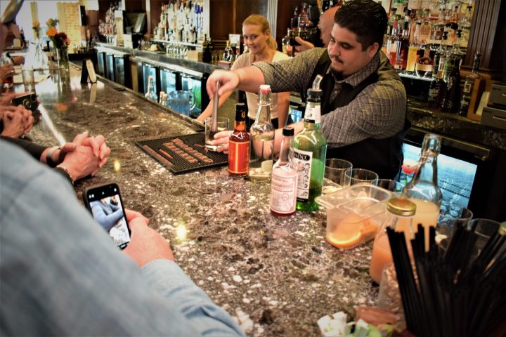 a group of people sitting at a table