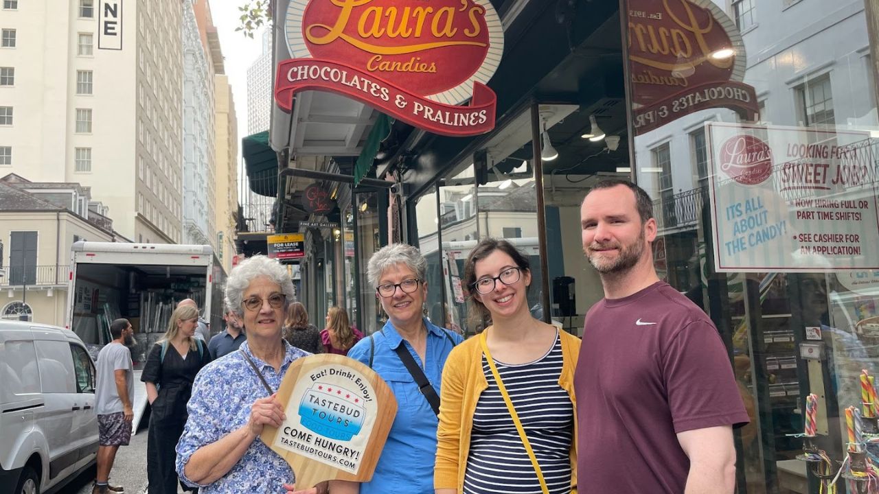Guests on a food tour in New Orleans with Tastebud Tours. 
