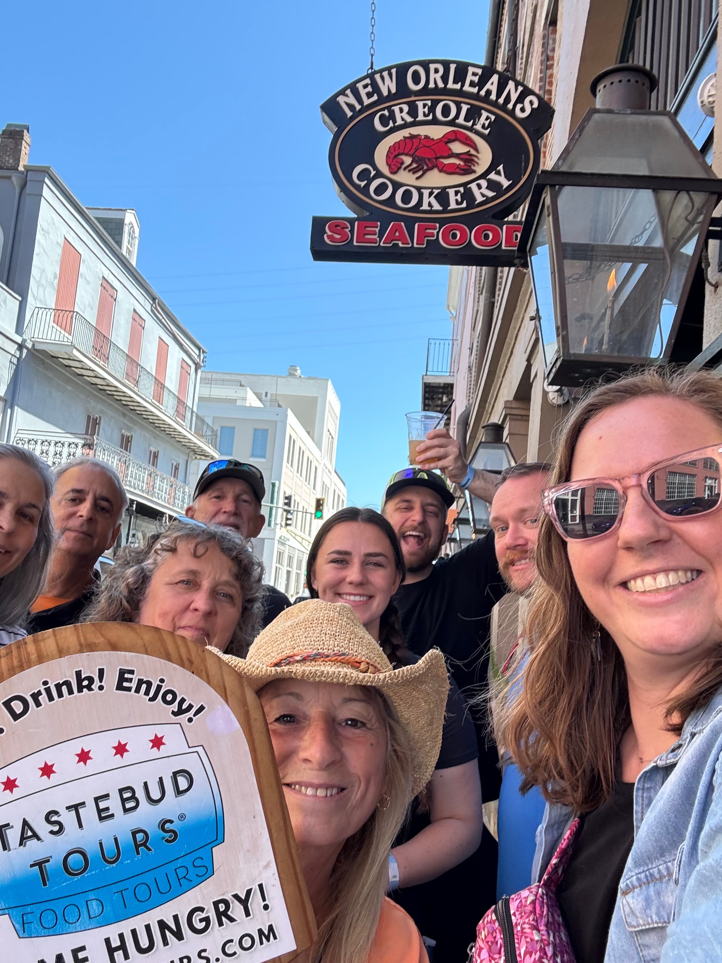 Tourists outside a seafood restaurant in New Orleans.